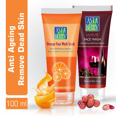 ASTABERRY Anti Ageing  (Orange & Wine)Pack of 2 (200ml) Face Wash(200 ml)