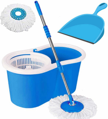 GTE Easy Magic Spin Floor Mop 360 Degree Bucket Mop with Plastic Spinner 2 Refill Bucket