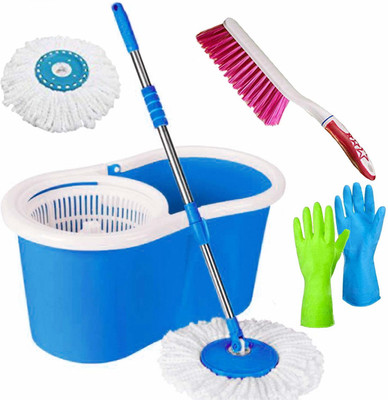 GTE Classic Magic Dry Bucket Mop - 360 Degree Self Spin Wringing with 2 Super Absorb Mop Set(Blue)