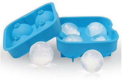 SKYZONE Flexible Silicone Spherical 4 Round Ball Ice Cube Tray Maker Mold with Lid Perfect Ice Spheres for Whiskey Lovers Cocktails Multicolor Silicone Ice Ball Maker(Pack of1)