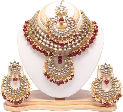 Swarajshop Alloy Gold-plated Gold, White, Maroon Jewellery Set(Pack of 1)