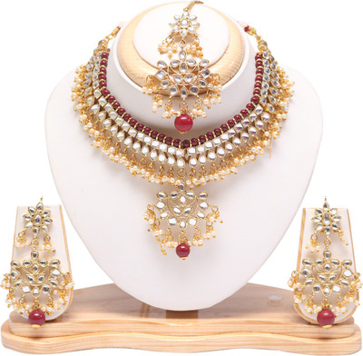 Swarajshop Alloy Gold-plated Beige, Maroon, White Jewellery Set(Pack of 1)
