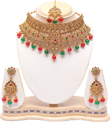 Ethnicking Alloy Gold-plated Gold, Green, Red Jewellery Set(Pack of 1)