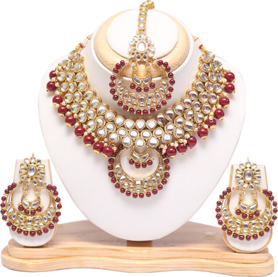 Swarajshop Alloy Gold-plated Maroon, White Jewellery Set(Pack of 1)