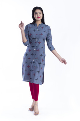 Bachuu Women Printed Straight Kurta(Grey)