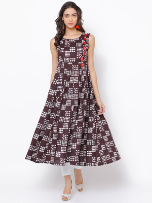 Vishudh Women Printed A-line Kurta(Brown)