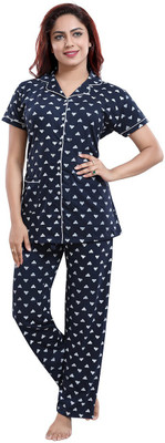 Attempt Women Printed Blue Night Suit Set