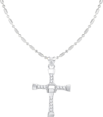 Sukai Jewels Christain Cross Rhodium Cubic Zirconia Alloy, Brass Pendant