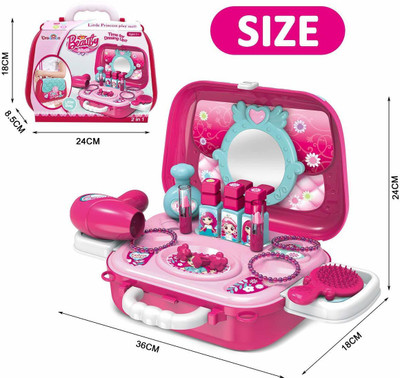 himanshu tex Little Princess Fashion Pretend Play Makeup Kit Set, Vanity Bag, Cosmetic Suitcase Beauty Kit, Hairdressing Accessories with Complete Salon 2-in-1 Portable C
