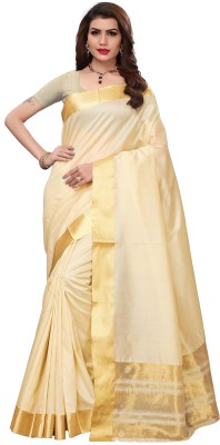 RENSILAFAB Self Design Kasavu Cotton Silk Saree(Cream)