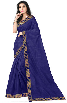 Divastri Solid/Plain Bollywood Art Silk Saree(Dark Blue)