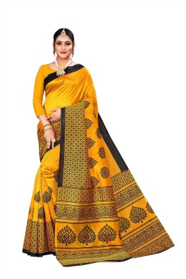 Kanooda Prints Printed Bollywood Tussar Silk Saree(Mustard)