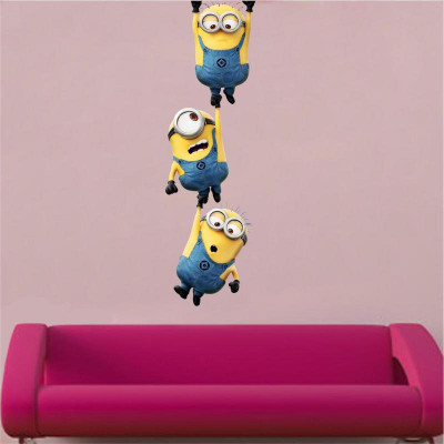 Byte Studio 26 cm Three Minions Wall Sticker Design Reusable Sticker(Pack of 1)