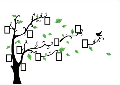 sp decals 136 cm Black & Green Photo Frame Tree Wall Sticker ( Cover Area :- 136 X 91 Cm) Self Adhesive Sticker(Pack of 1)
