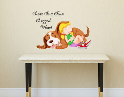 Littlebuds 70 cm Girl With Dog Removable Sticker(Pack of 1)