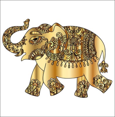 JNM Enterprise 81 cm Golden Elephant Creativ Design Wall Sticker ( Cover Area :- 81 X 58 Cm) Self Adhesive Sticker(Pack of 1)