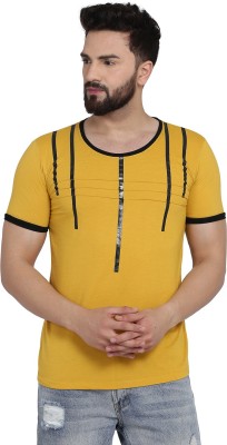 EG Striped Men Round Neck Yellow T-Shirt
