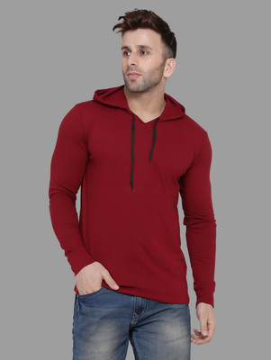 Trendfull Solid Men Hooded Neck Maroon T-Shirt