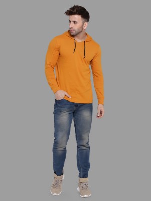 tfurnish Solid Men Hooded Neck Gold T-Shirt