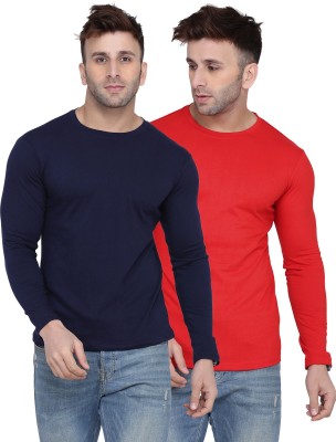 New Trends Collection Solid Men Round Neck Dark Blue, Red T-Shirt