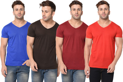 Adorbs Solid Men V Neck Multicolor T-Shirt