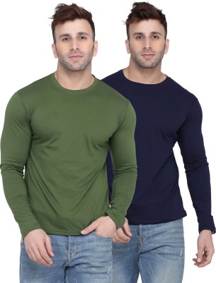 New Trends Collection Solid Men Round Neck Dark Blue, Green T-Shirt