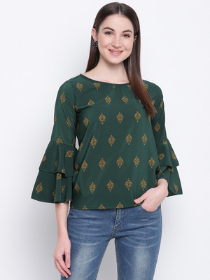 MAYRA Party 3/4 Sleeve Printed Women Green Top