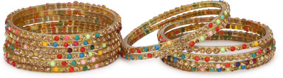 1st Time Stone Crystal Enamel Bangle Set(Pack of 12)