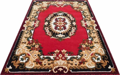 Range Handloom Red Acrylic Carpet(5 ft,  X 7 ft, Rectangle)