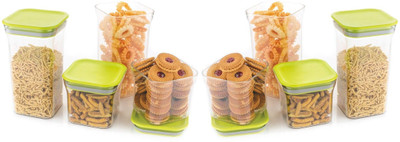 Machak Plastic Grocery Container  - 600 ml, 1100 ml(Pack of 8, Green)