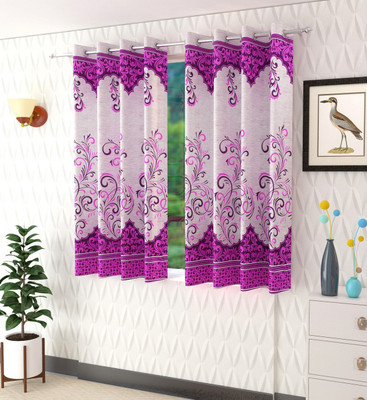 Panipat Textile Hub 152 cm (5 ft) Polyester Semi Transparent Window Curtain (Pack Of 2)(Floral, Purple)