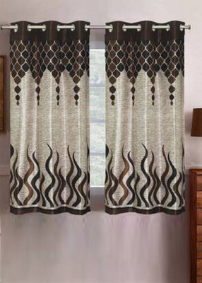 Panipat Textile Hub 152 cm (5 ft) Window Polyester Semi Transparent Curtain (Pack Of 2)(Brown, Floral)