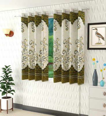 Panipat Textile Hub 152 cm (5 ft) Polyester Semi Transparent Window Curtain (Pack Of 2)(Floral, Green)