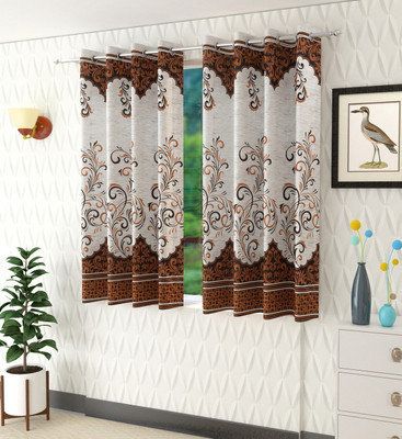 Panipat Textile Hub 152 cm (5 ft) Window Polyester Semi Transparent Curtain (Pack Of 2)(Brown, Floral)