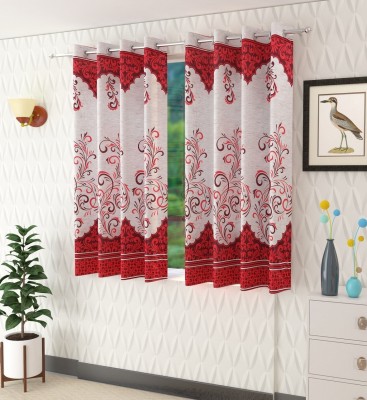 Panipat Textile Hub 152 cm (5 ft) Polyester Semi Transparent Window Curtain (Pack Of 4)(Floral, Maroon)