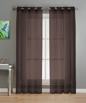 LE HAVRE 152 cm (5 ft) Net Transparent Window Curtain (Pack Of 2)(Solid, Brown)