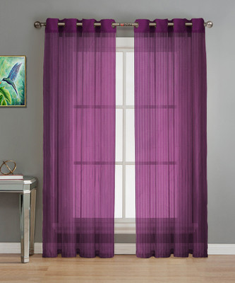 LE HAVRE 152 cm (5 ft) Net Transparent Window Curtain (Pack Of 2)(Solid, Violet)