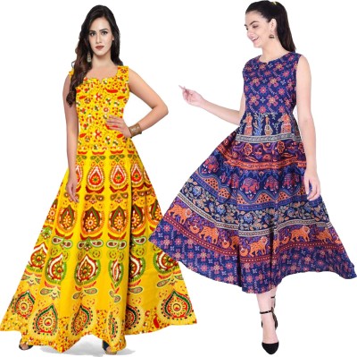 Disha Gallery LIVE Women Maxi Yellow, Blue Dress