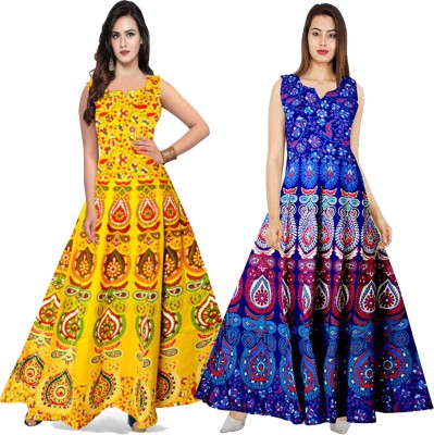 Disha Gallery LIVE Women Maxi Yellow, Blue Dress