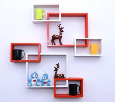 KraftStics marvelous wooden Wall Shelf Number Of Shelf 6 Red, White Wooden Wall Shelf(Number of Shelves - 6, Red, White)