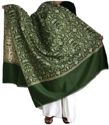 Royal-E-Kashmir Wool Embroidered Women Shawl(Dark Green)