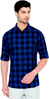 REHAN Men Checkered Casual Blue Shirt