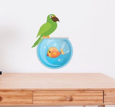 Littlebuds 60 cm Parrot With Fish Bowl Removable Sticker(Pack of 1)