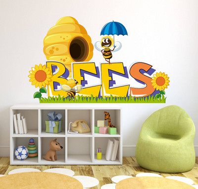 Wallzone 60 cm Honey Bees Removable Sticker(Pack of 1)