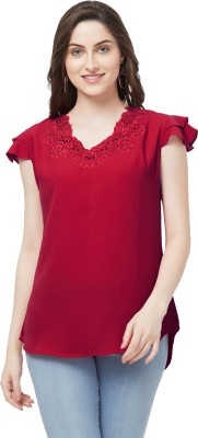 GO.4.IT Casual Cap Sleeve Embroidered Women Red Top