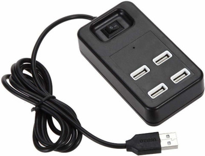 spincart 4 Port USB 2.0 HUB, High Speed Data Transfer with Control Switch and 1.2 m Long Cable for Windows, Mac OS & Linux, PC Desktop Laptop MacBook P-1601 USB Hub(Black)
