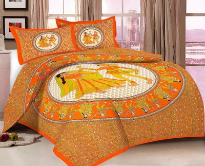 Gera trading company 140 TC Cotton Queen 3D Printed Flat Bedsheet(Pack of 1, Orange)