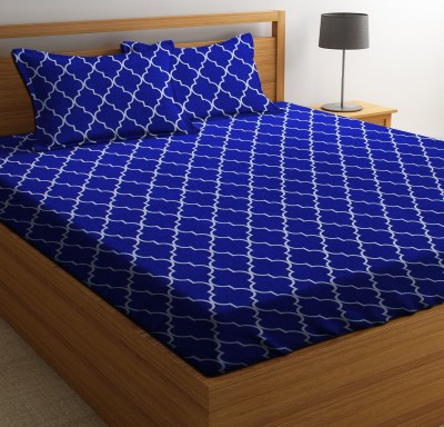 RS Quality 144 TC Microfiber Double Checkered Flat Bedsheet(Pack of 1, Blue)