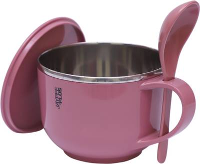 Jaypee Plus Stainless Steel Soup Bowl With Lid &amp; Spoon Holder Souptok Pink Stainless Steel, Plastic Soup Bowl  (Pink, Pack of 3)