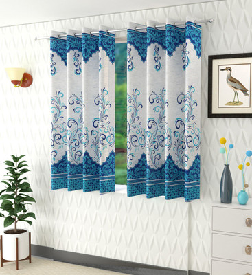 Panipat Textile Hub 150 cm (5 ft) Polyester Semi Transparent Window Curtain (Pack Of 2)(Printed, Blue)